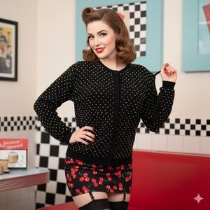 Vintage  Black Cardigan with Gold bead Accents large